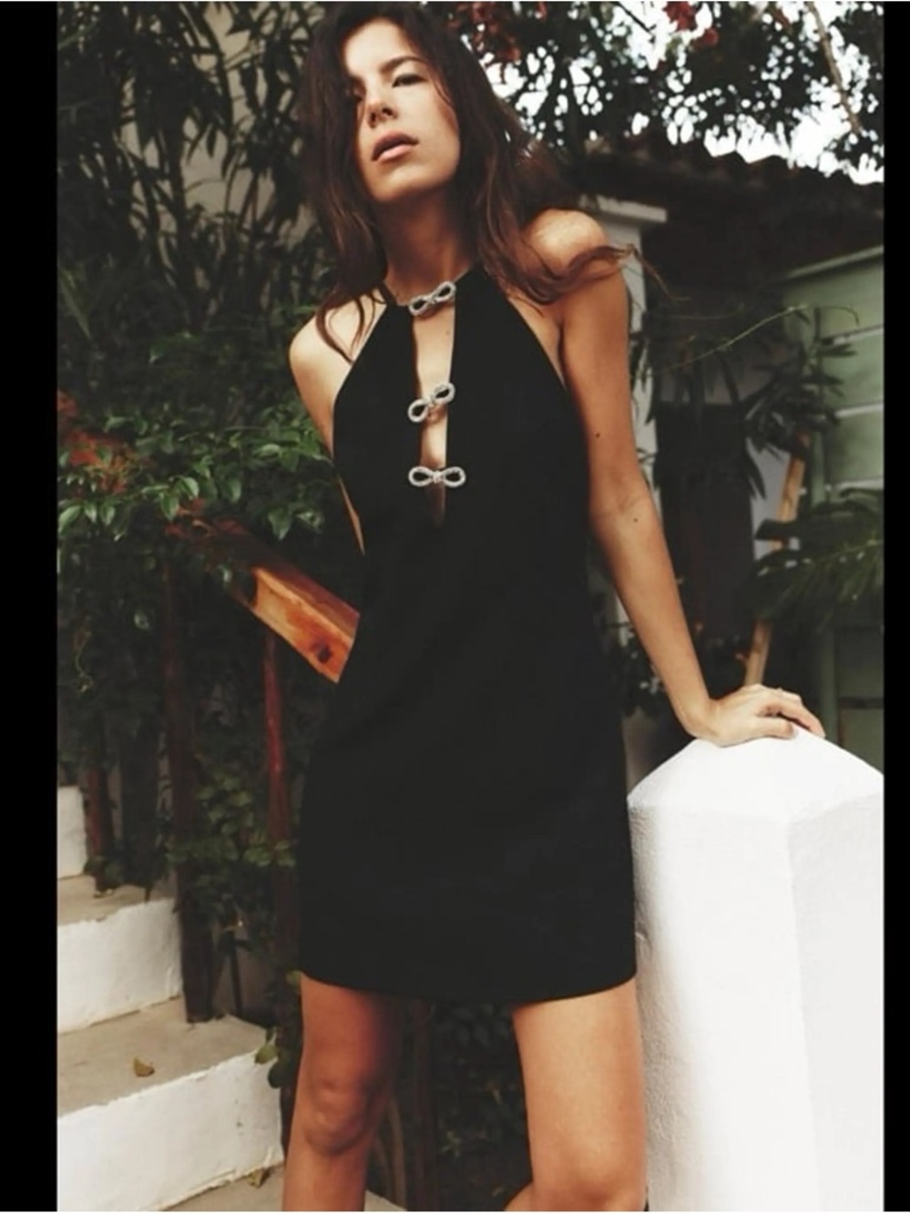 Black Halter Mini Dress with Decorative Bows